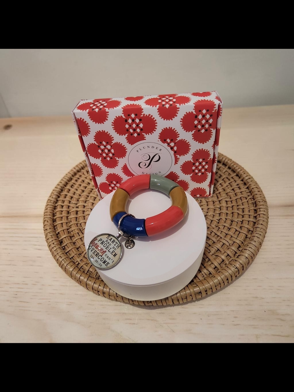 Plunder Multicolor Resin Colorblock Bracelet with Inspirational Charm